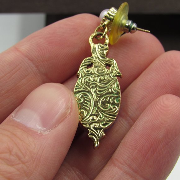 Vintage Purple Faux Stone Dangle Earrings Costume - Picture 4 of 5